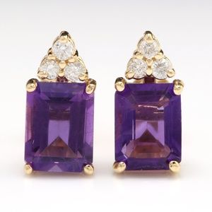 3.20ct Natural Amethyst & Diamond 14Y Earrings